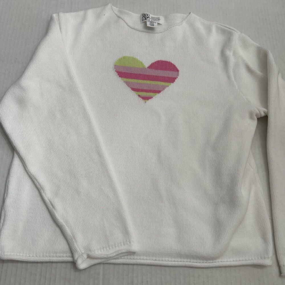 Cotton Country By Parkhurst Womens Sz M White With Heart 100% Cotton